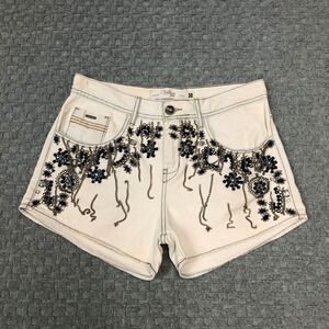 Villon Shorts Womens 38/31 White Blue Denim Jorts Embellished Rhinestone Beaded